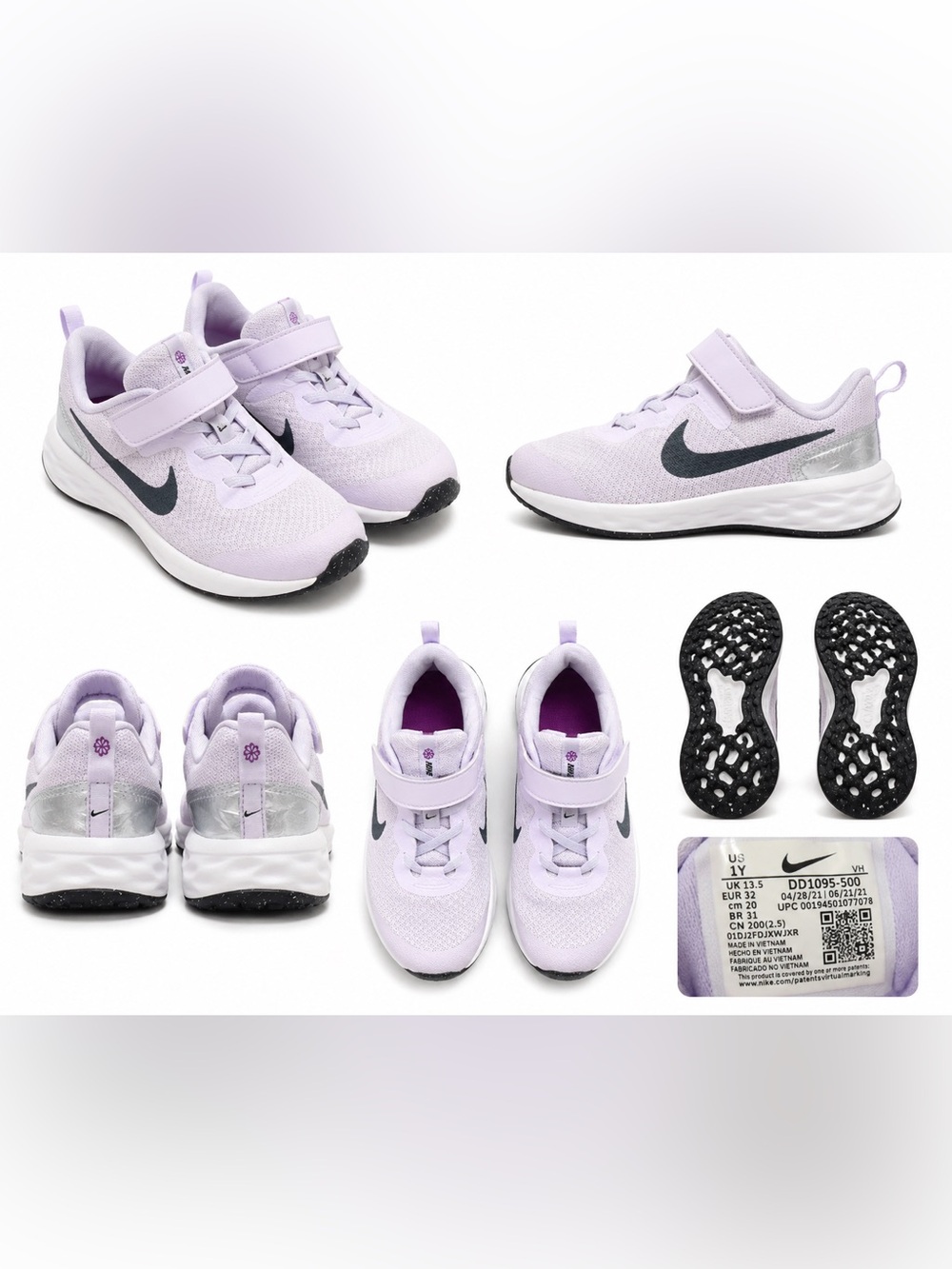 Nike Kids Lilac/Black Hook-and-Loop Athletic Sneakers